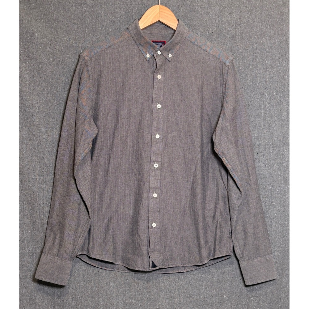 UNTUCKit Librando Slim Fit Herringbone Shirt Mens Medium Grey Cotton